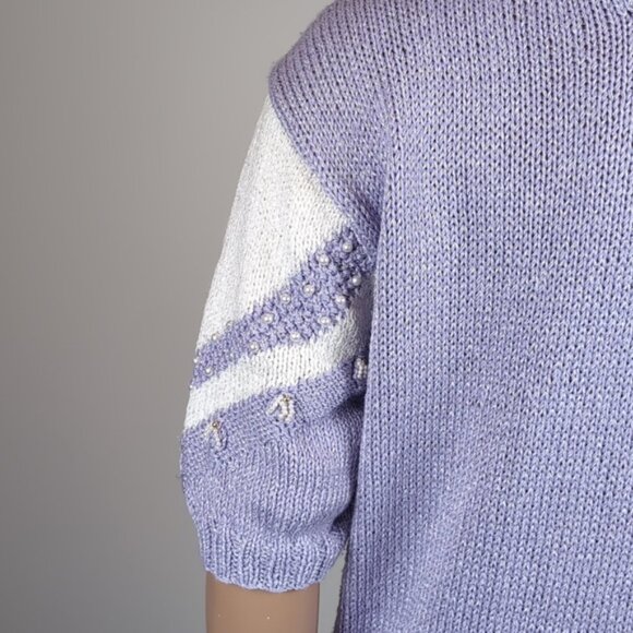 Vintage 90s Magnolia Sweater Pearl Beaded Chevron Tunic Knit Pullover Keyhole - Picture 8 of 14